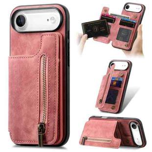 For iPhone Air Retro Leather Zipper Wallet Back Phone Case(Pink)
