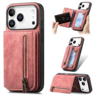 For iPhone 17 Pro Retro Leather Zipper Wallet Back Phone Case(Pink)