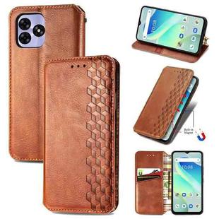 For UMIDIGI G5 Cubic Grid Pressed Magnetic Leather Phone Case(Brown)