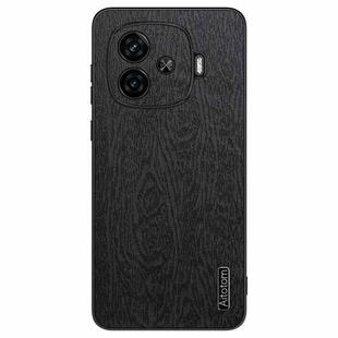 For vivo iQOO Z9 Turbo Tree Bark Leather Shockproof Phone Case(Black)