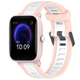 For Amazfit Pop Pro 20mm Two-Color Textured Silicone Watch Band(White+Pink)