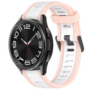 For Samsung Galaxy Watch 6 Classic 47mm 20mm Two Color Textured Silicone Watch Band(White+Pink)