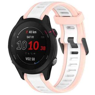 For Garmin Forerunner 255S Music 18mm Two Color Textured Silicone Watch Band(White+Pink)