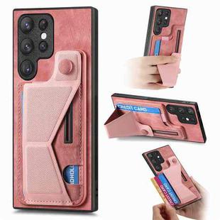 For Samsung Galaxy S22 Ultra 5G II K-shaped Slide Holder Card Slot Phone Case(Pink)