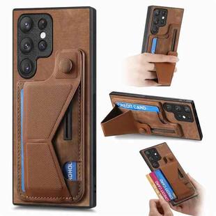 For Samsung Galaxy S22 Ultra 5G II K-shaped Slide Holder Card Slot Phone Case(Brown)