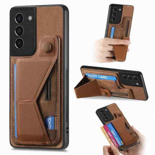 For Samsung Galaxy S21+ 5G II K-shaped Slide Holder Card Slot Phone Case(Brown)