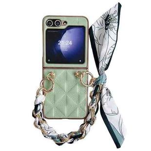 For Samsung Galaxy Z Flip5 Checkered Scarf Bracelet Phone Case(Teal)