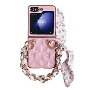 For Samsung Galaxy Z Flip5 Checkered Scarf Bracelet Phone Case(Pink)