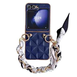 For Samsung Galaxy Z Flip5 Checkered Scarf Bracelet Phone Case(Blue)