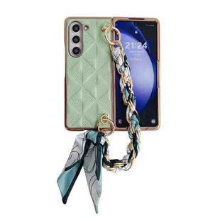 For Samsung Galaxy Z Fold5 Checkered Scarf Bracelet Phone Case(Teal)