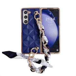 For Samsung Galaxy Z Fold5 Checkered Scarf Bracelet Phone Case(Blue)