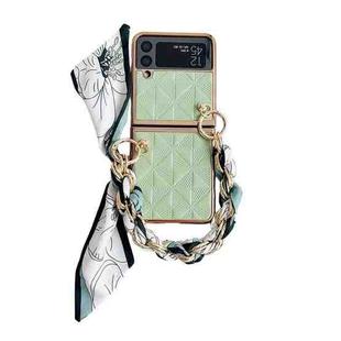 For Samsung Galaxy Z Flip4 Checkered Scarf Bracelet Phone Case(Teal)