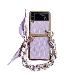 For Samsung Galaxy Z Flip4 Checkered Scarf Bracelet Phone Case(Purple)