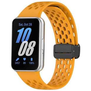 For Samsung Galaxy Fit 3 Hole Style Magnetic Folding Buckle Silicone Watch Band(Yellow)