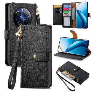 For Realme 12 Pro Love Zipper Lanyard Leather Phone Case(Black)