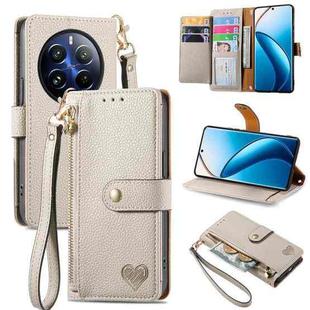 For Realme 12 Pro Love Zipper Lanyard Leather Phone Case(Gray)