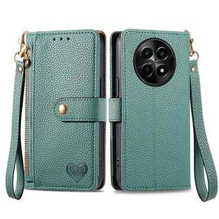 For Realme 12 Love Zipper Lanyard Leather Phone Case(Green)