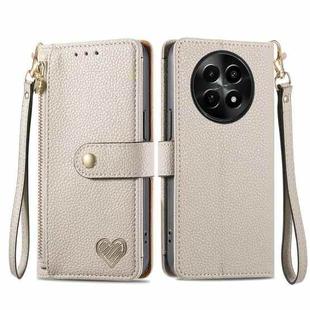 For Realme 12 Love Zipper Lanyard Leather Phone Case(Gray)