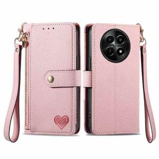 For Realme 12 Love Zipper Lanyard Leather Phone Case(Pink)