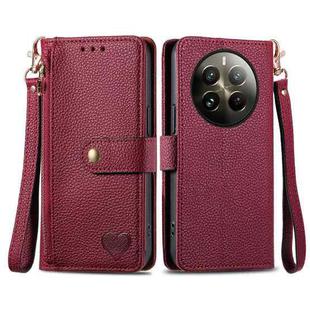 For Realme 12+ Love Zipper Lanyard Leather Phone Case(Red)