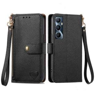 For Realme C65 Love Zipper Lanyard Leather Phone Case(Black)