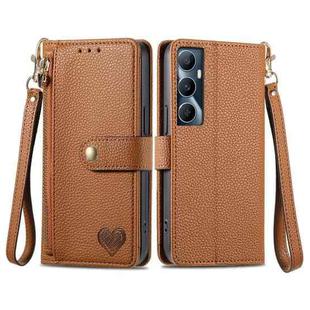 For Realme C65 Love Zipper Lanyard Leather Phone Case(Brown)
