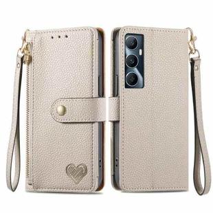 For Realme C65 Love Zipper Lanyard Leather Phone Case(Gray)