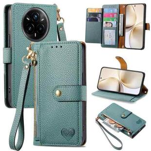 For Realme 14 Pro+ Love Zipper Lanyard Leather Phone Case(Green)