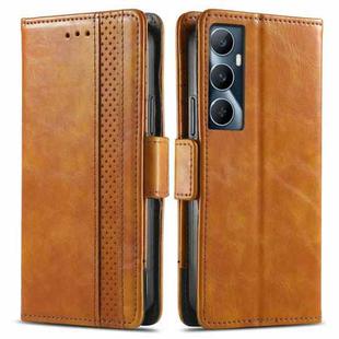 For Realme C65 CaseNeo Splicing Dual Magnetic Buckle Leather Phone Case(Khaki)