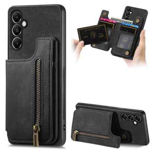 For Samsung Galaxy A34 5G Retro Leather Zipper Wallet Back Phone Case(Black)