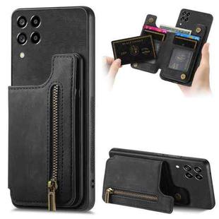For Samsung Galaxy M53 5G Retro Leather Zipper Wallet Back Phone Case(Black)
