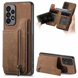 For Samsung Galaxy A33 5G Retro Leather Zipper Wallet Back Phone Case(Brown)
