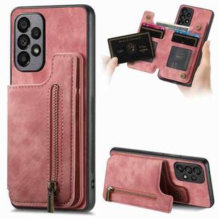 For Samsung Galaxy A13 4G Retro Leather Zipper Wallet Back Phone Case(Pink)
