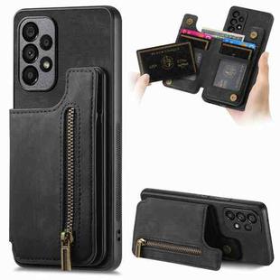 For Samsung Galaxy A13 4G Retro Leather Zipper Wallet Back Phone Case(Black)