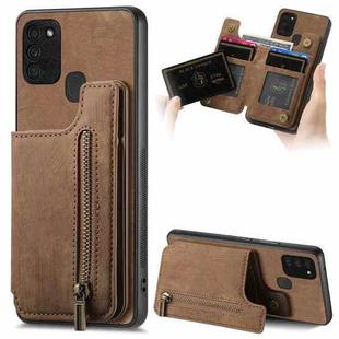 For Samsung Galaxy A41 Retro Leather Zipper Wallet Back Phone Case(Brown)