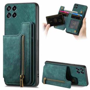 For Samsung Galaxy A22 5G Retro Leather Zipper Wallet Back Phone Case(Green)