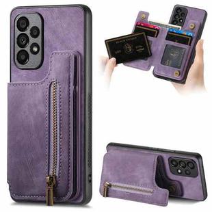 For Samsung Galaxy A52 4G/5G Retro Leather Zipper Wallet Back Phone Case(Purple)