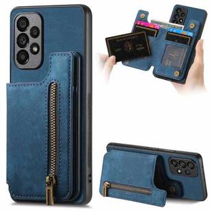 For Samsung Galaxy A52 4G/5G Retro Leather Zipper Wallet Back Phone Case(Blue)