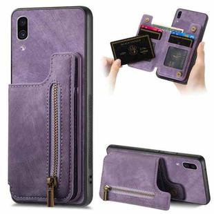 For Samsung Galaxy A30/A20/M10s Retro Leather Zipper Wallet Back Phone Case(Purple)