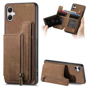 For Samsung Galaxy A04 4G Retro Leather Zipper Wallet Back Phone Case(Brown)
