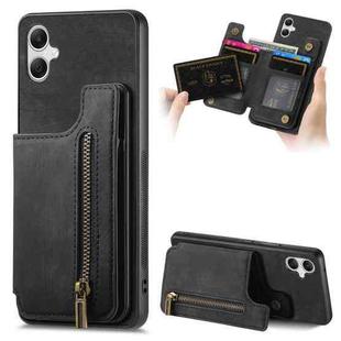 For Samsung Galaxy A04 4G Retro Leather Zipper Wallet Back Phone Case(Black)