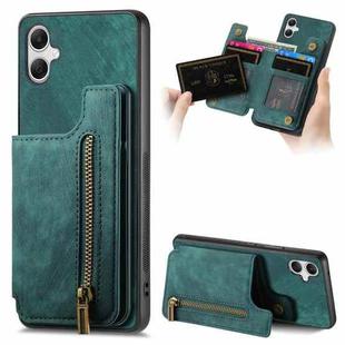 For Samsung Galaxy A04 4G Retro Leather Zipper Wallet Back Phone Case(Green)