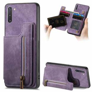 For Samsung Galaxy Note10 Retro Leather Zipper Wallet Back Phone Case(Purple)