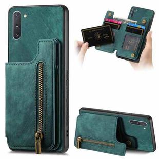 For Samsung Galaxy Note10 Retro Leather Zipper Wallet Back Phone Case(Green)