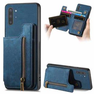 For Samsung Galaxy Note10+ Retro Leather Zipper Wallet Back Phone Case(Blue)