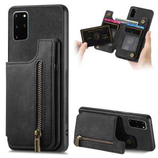 For Samsung Galaxy S20 Retro Leather Zipper Wallet Back Phone Case(Black)