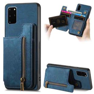 For Samsung Galaxy S20+ Retro Leather Zipper Wallet Back Phone Case(Blue)