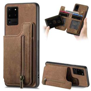 For Samsung Galaxy S20 Ultra Retro Leather Zipper Wallet Back Phone Case(Brown)