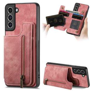 For Samsung Galaxy S21 5G Retro Leather Zipper Wallet Back Phone Case(Pink)