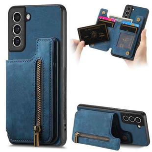 For Samsung Galaxy S21 5G Retro Leather Zipper Wallet Back Phone Case(Blue)